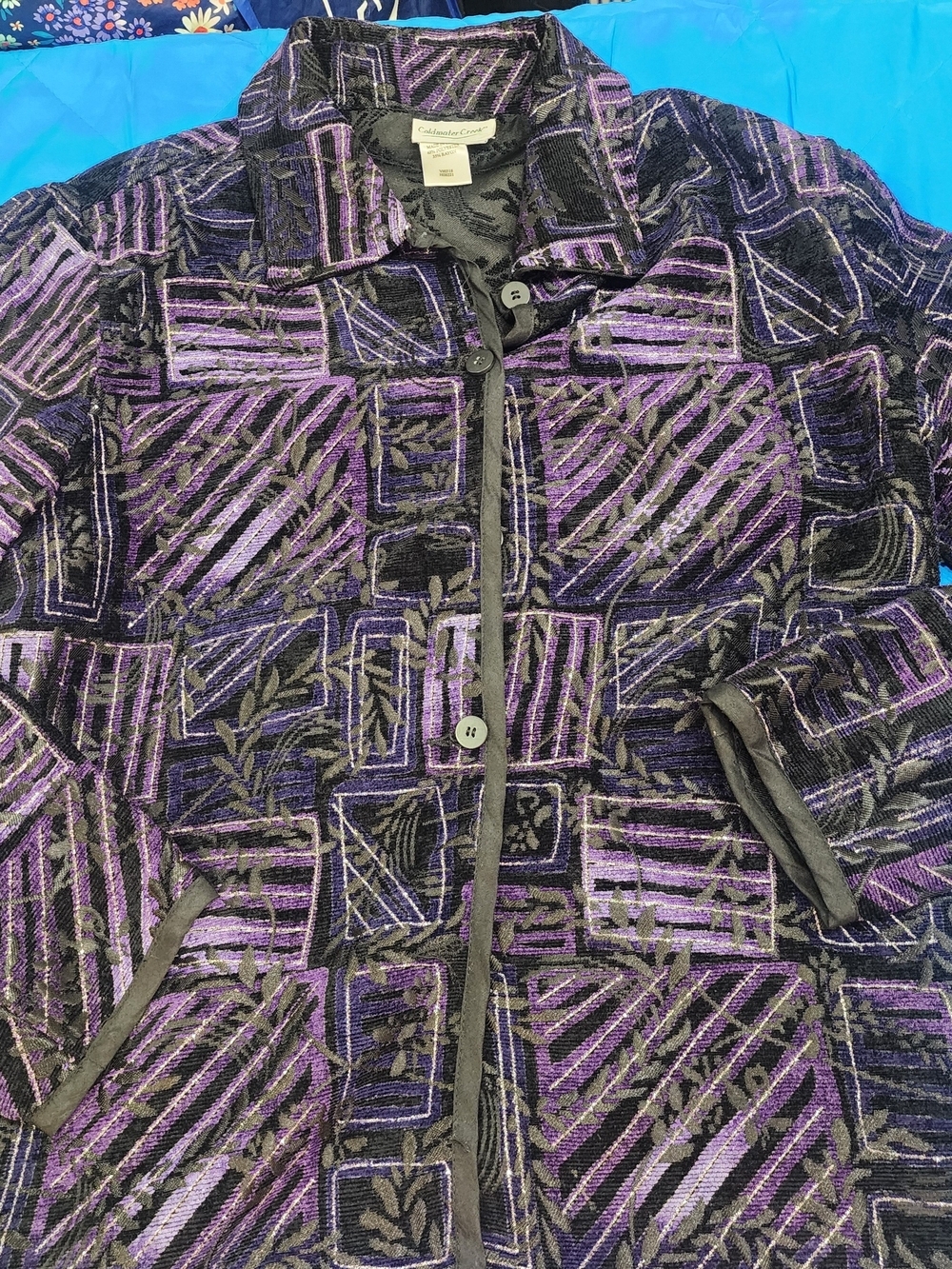 Coldwater Creek Purple and Black Patchwork Button Jacket